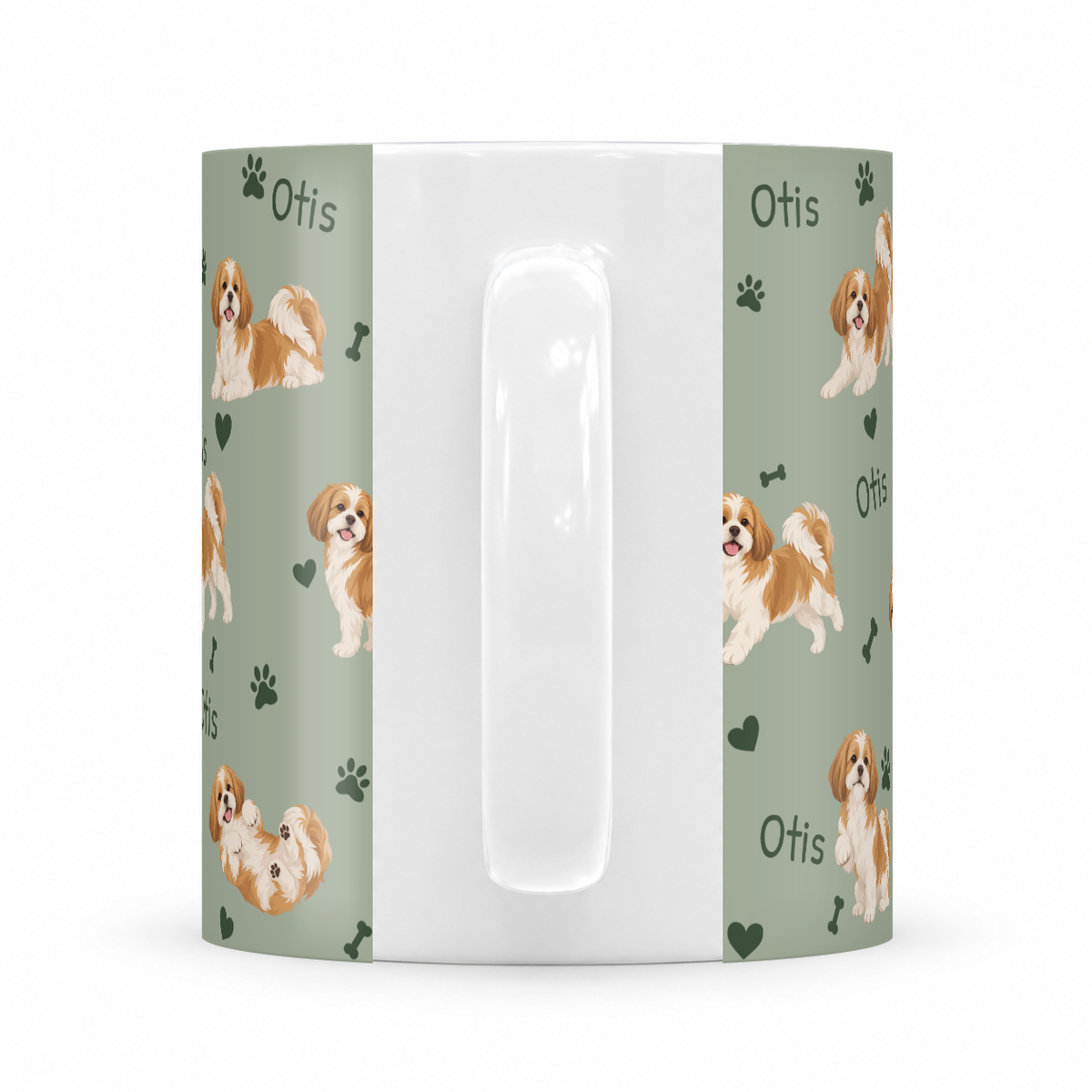 Shih Tzu personalized name mug — Soft Sage Handle