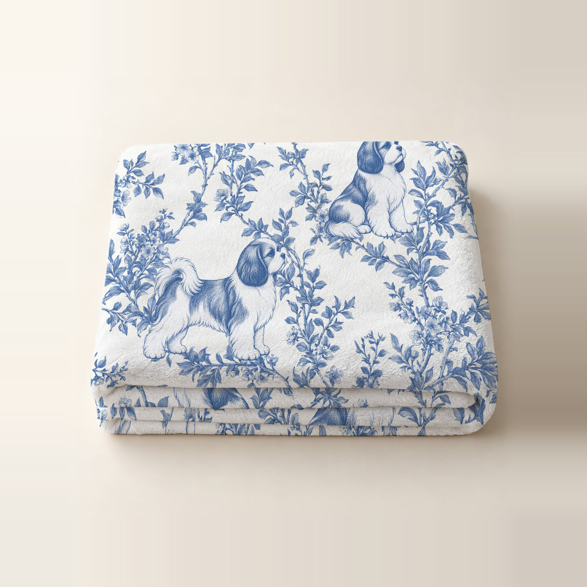 Shih Tzu toile de Jouy blanket - Blue Blanket Folded Studio