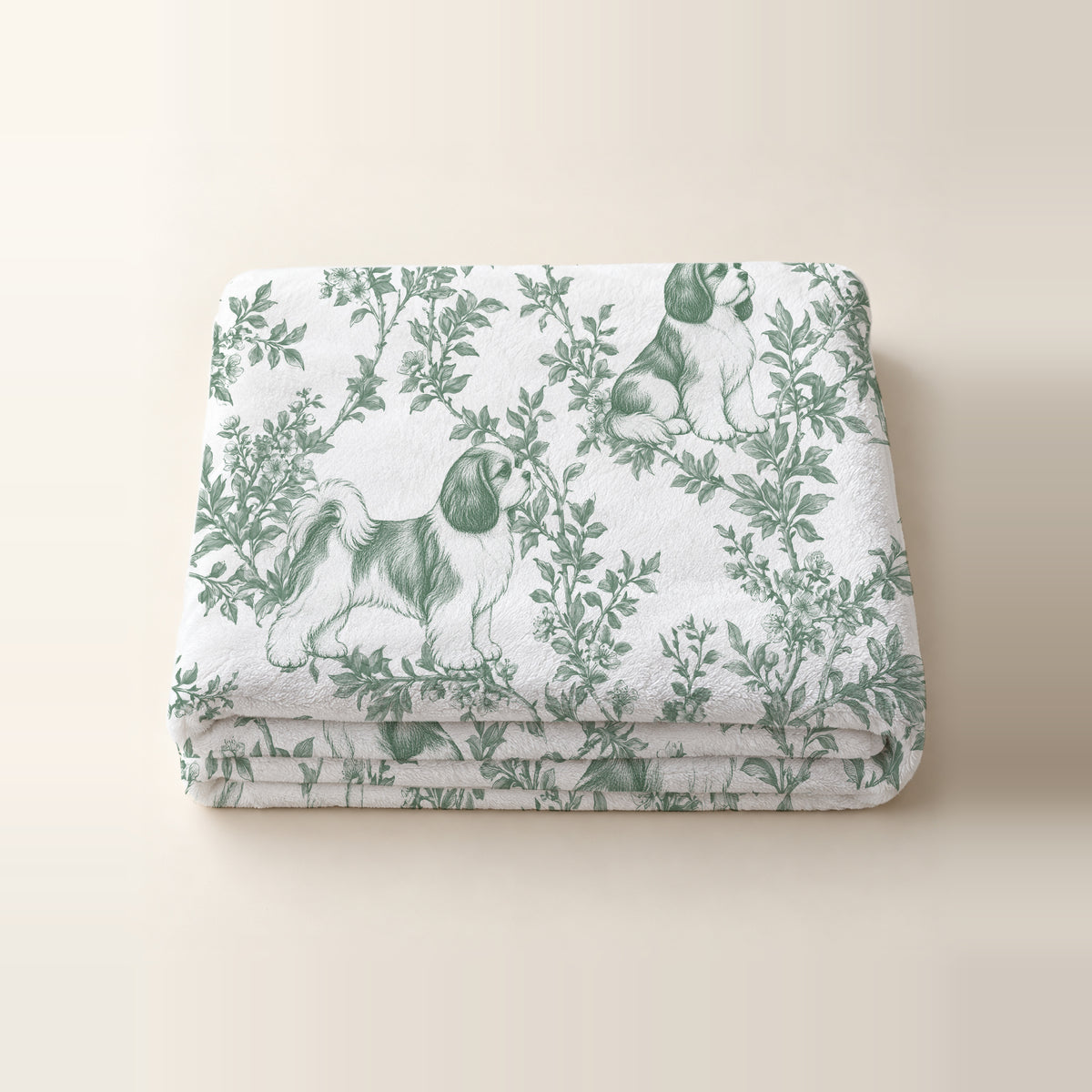 Shih Tzu toile de Jouy blanket - Green Thumbnail
