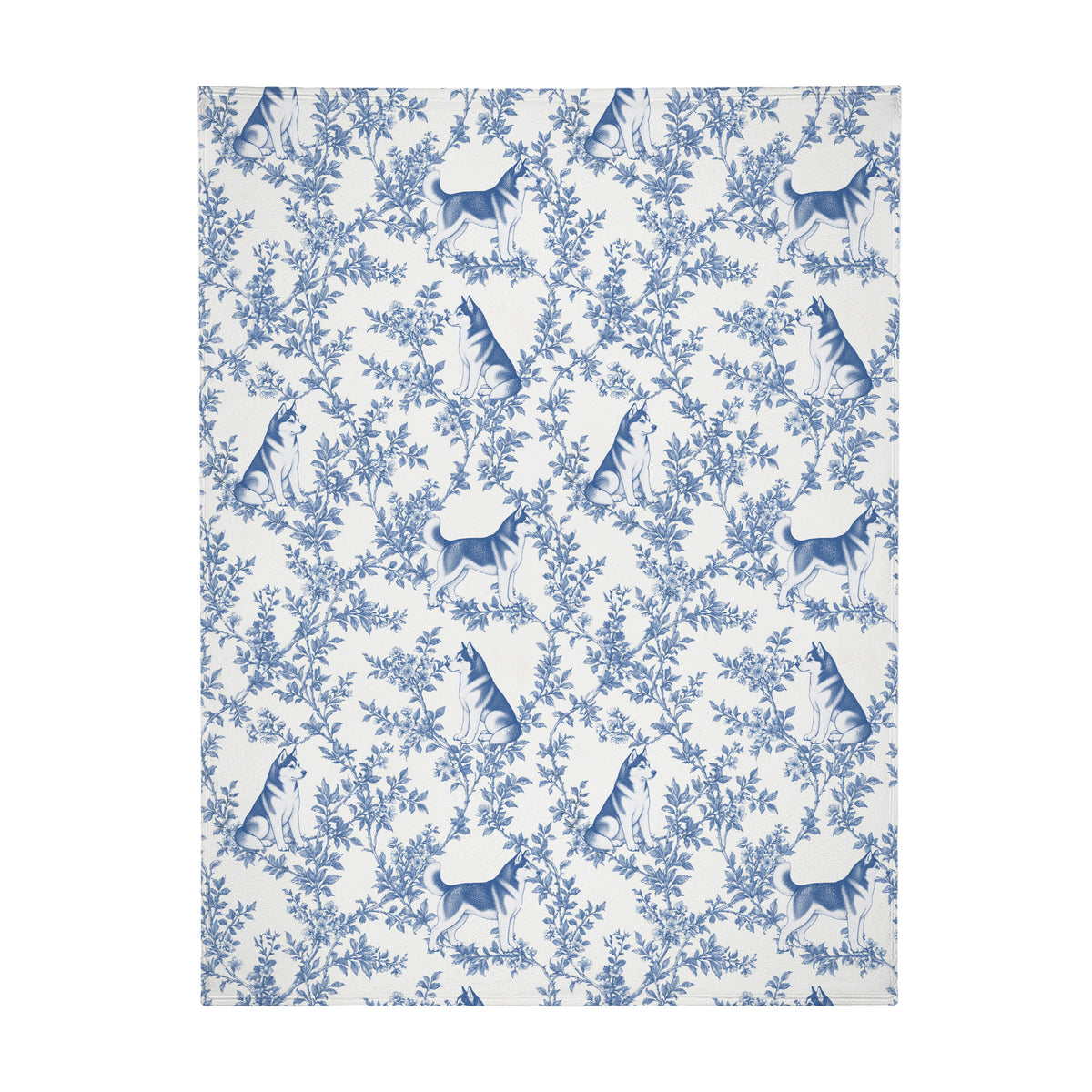 Siberian Husky toile de Jouy blanket - Blue Blanket Flat