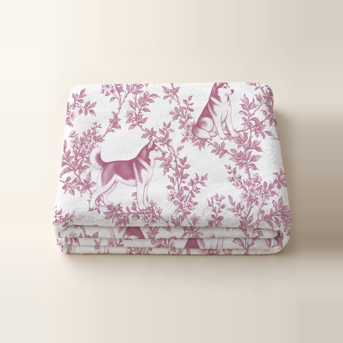 Siberian Husky toile de Jouy blanket - Pink Thumbnail