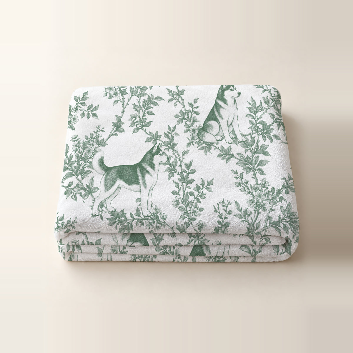 Siberian Husky toile de Jouy blanket - Green Thumbnail