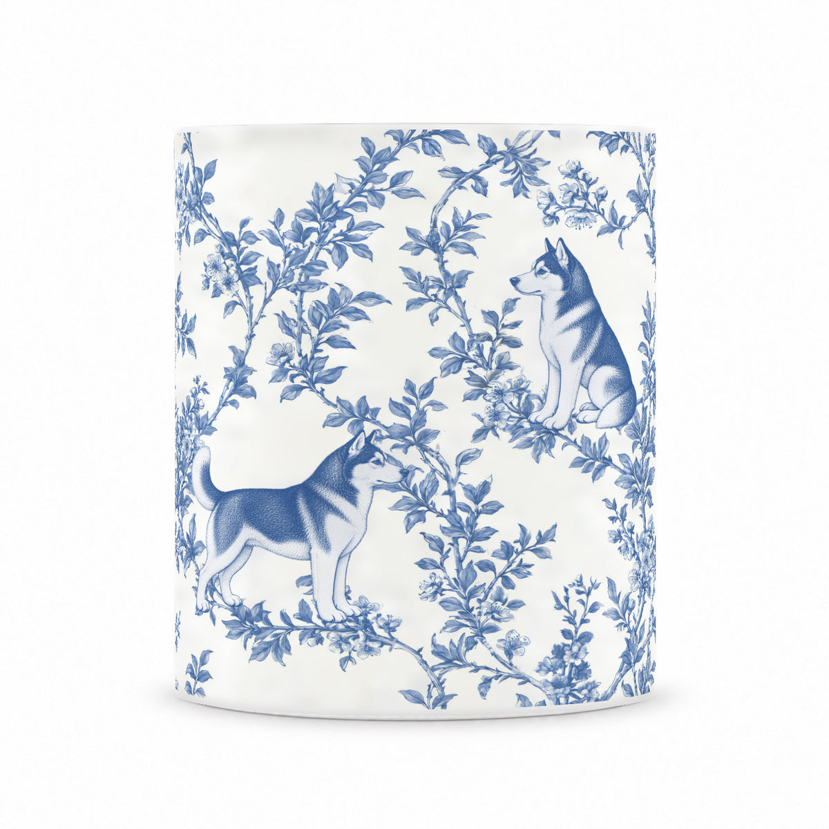 Siberian Husky toile mug — Blue Front View