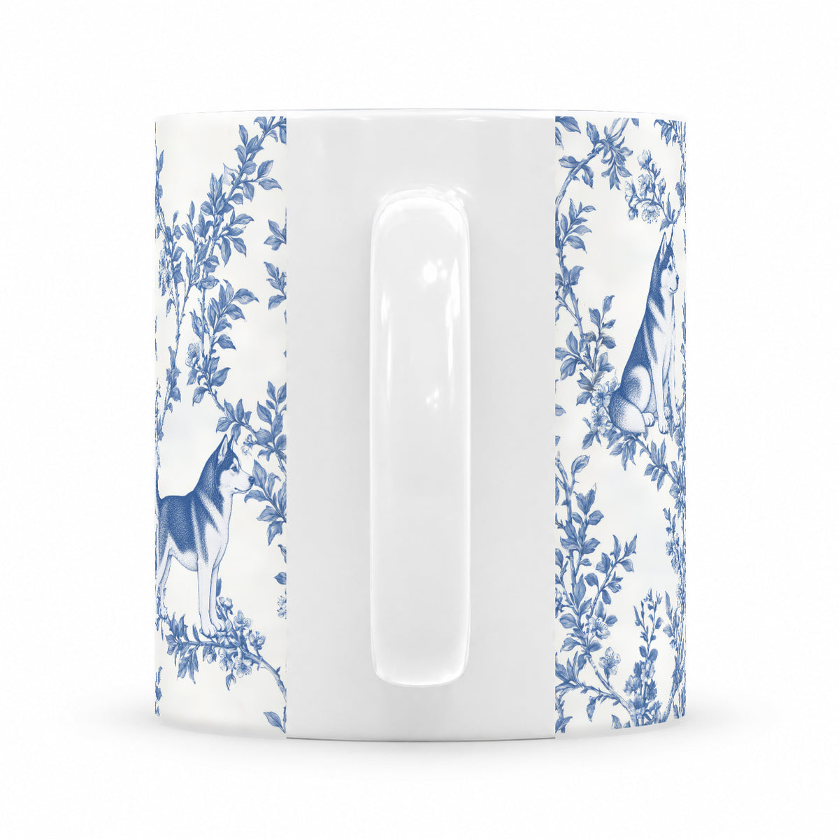Siberian Husky toile mug — Blue Handle View