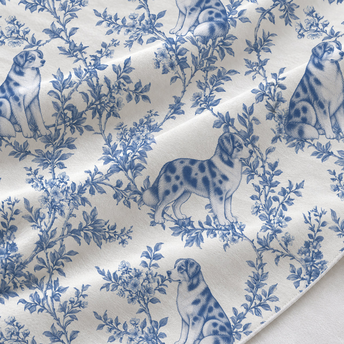 Australian Shepherd toile de Jouy table runner mockup