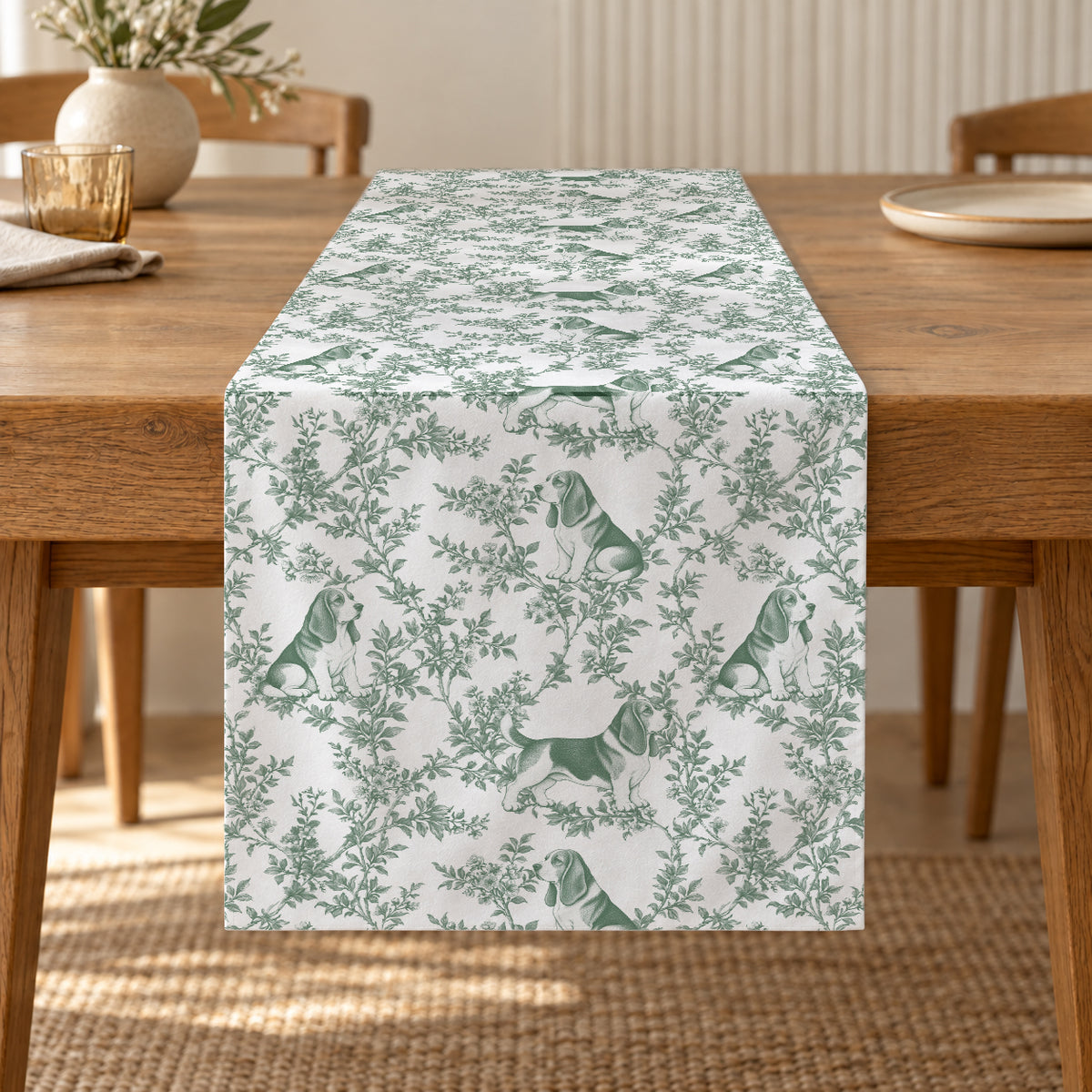 Basset Hound toile de Jouy table runner mockup