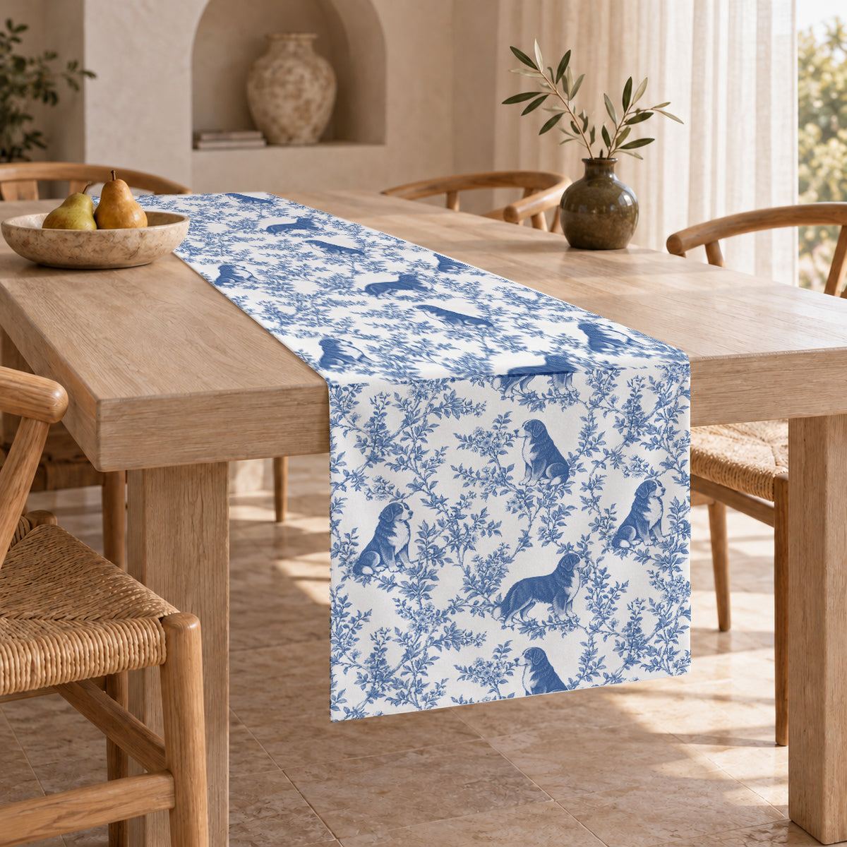 Bernese Mountain Dog toile de Jouy table runner mockup