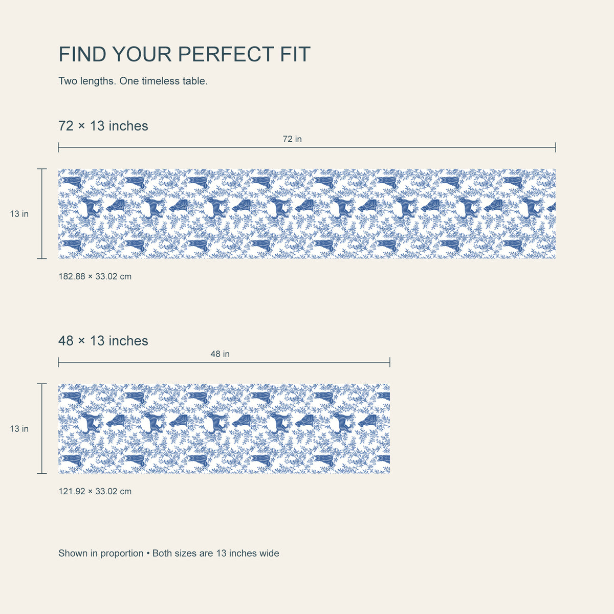 Table runner size chart