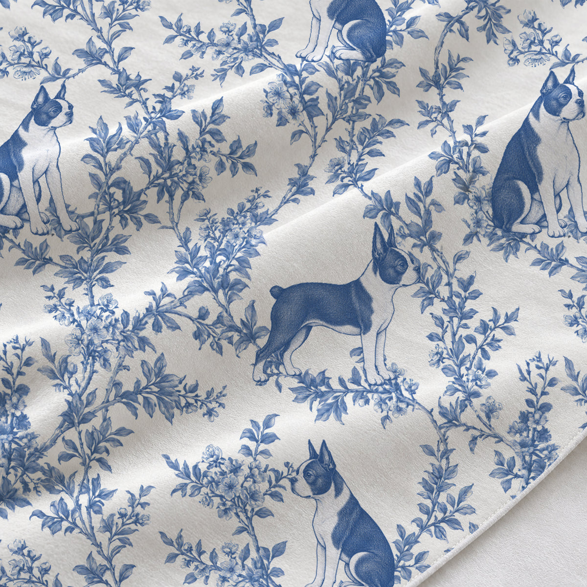 Boston Terrier toile de Jouy table runner mockup