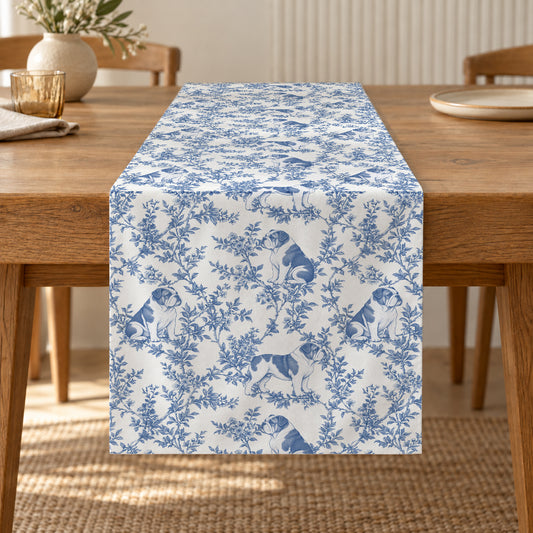 Bulldog toile de Jouy table runner mockup