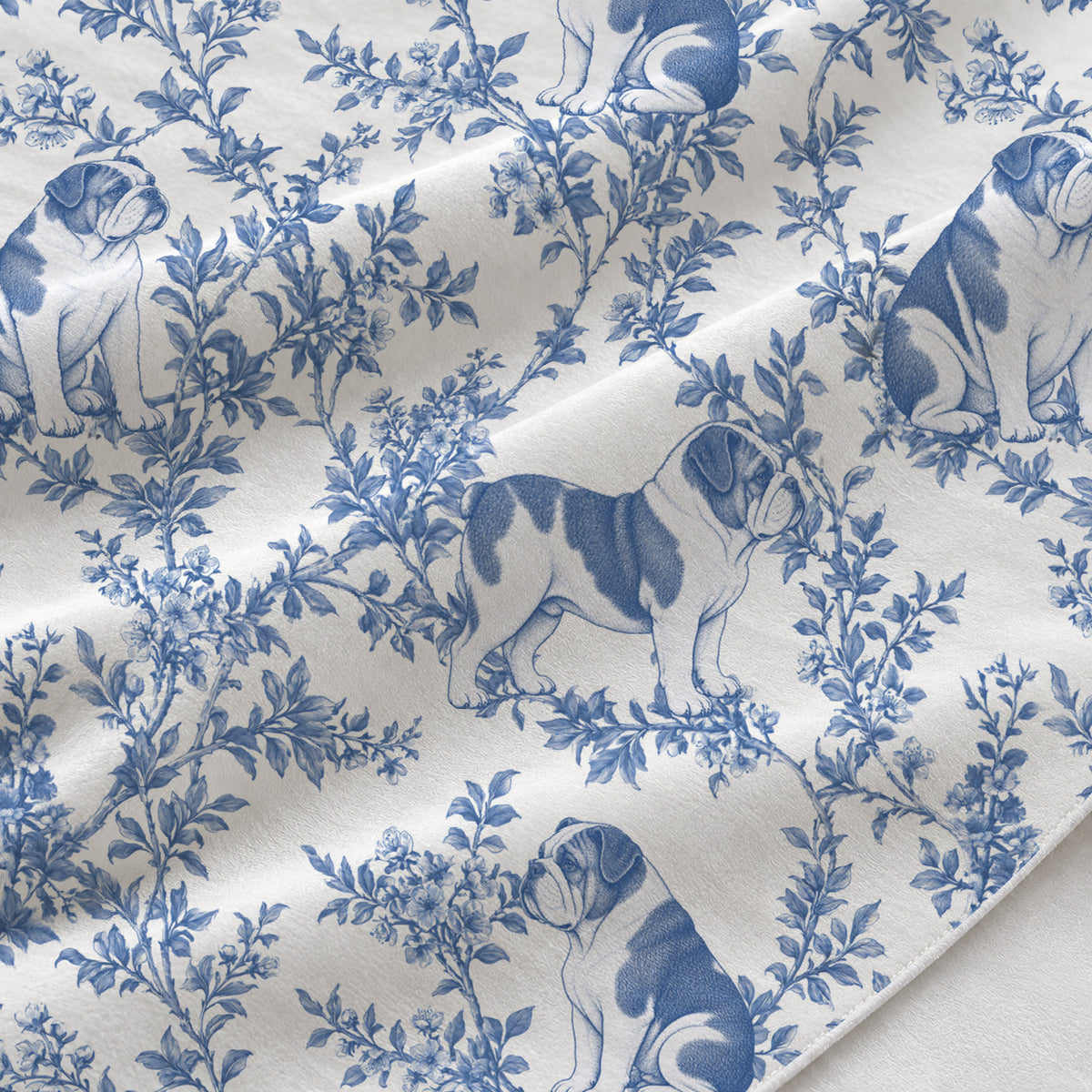 Bulldog toile de Jouy table runner mockup