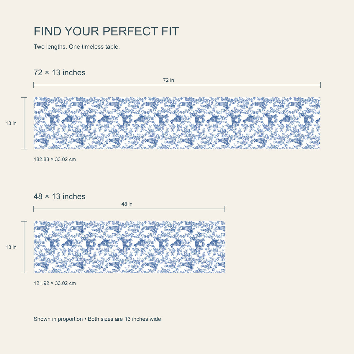 Table runner size chart