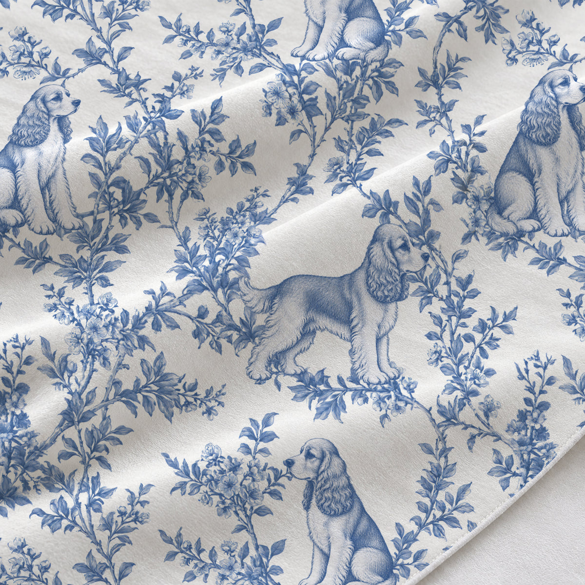 Cocker Spaniel toile de Jouy table runner mockup