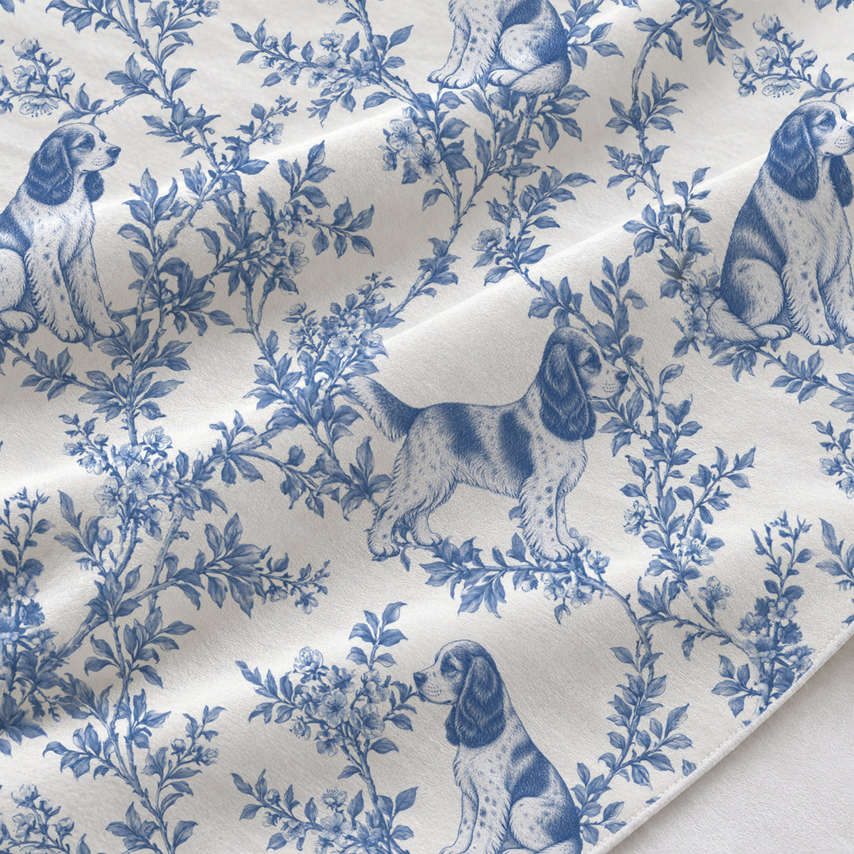 English Cocker Spaniel toile de Jouy table runner mockup