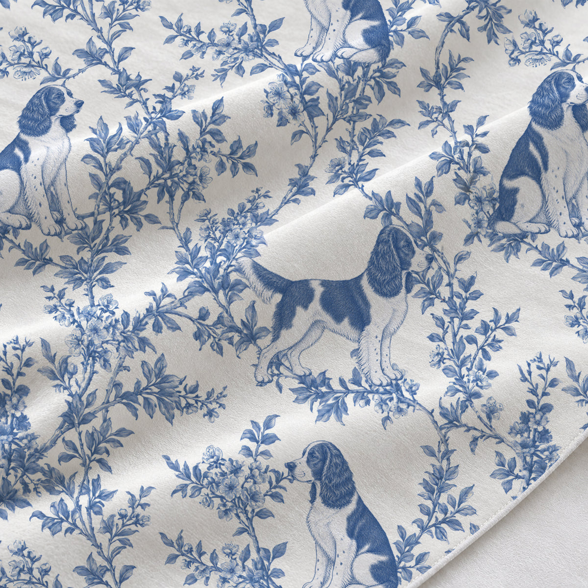English Springer Spaniel toile de Jouy table runner mockup