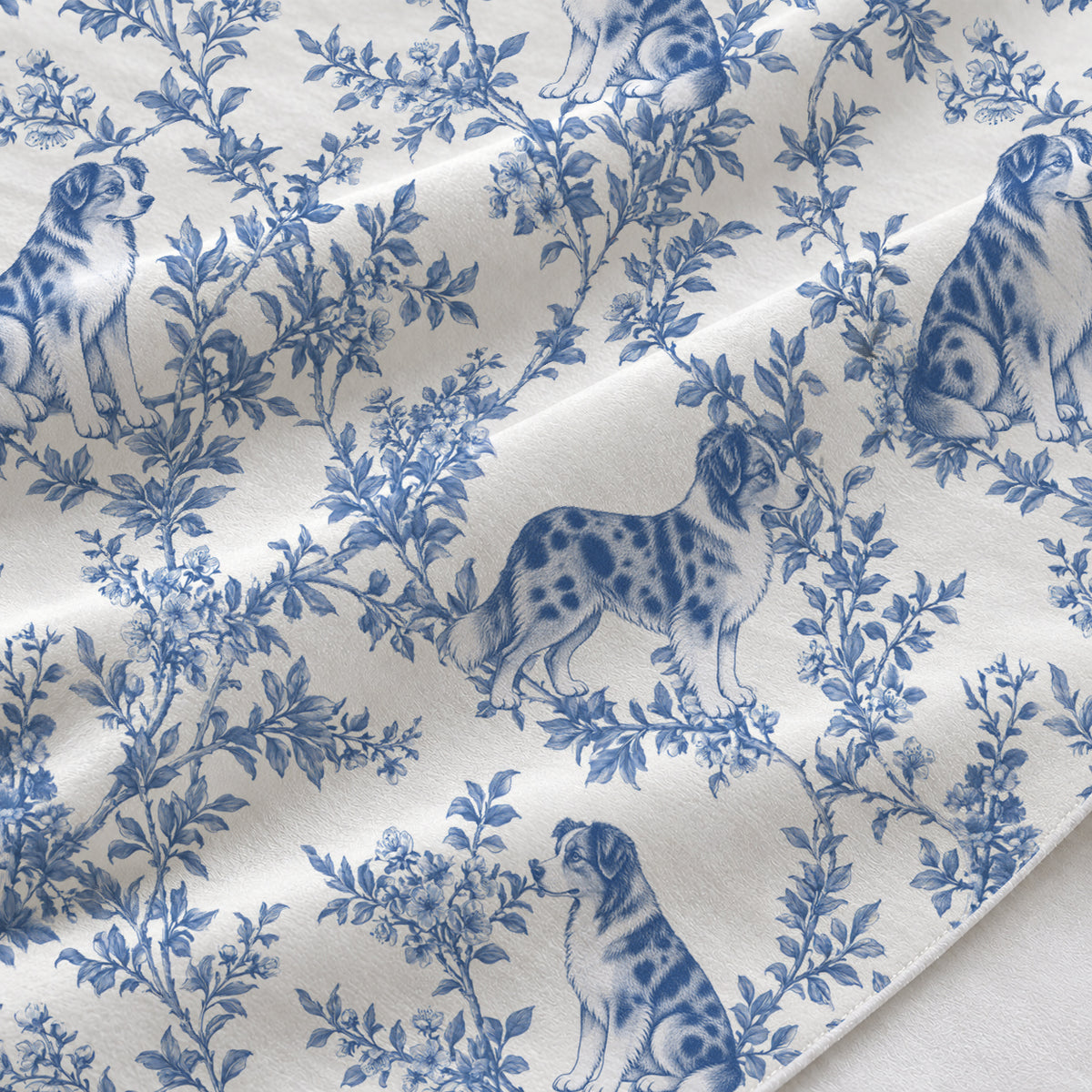 Miniature American Shepherd toile de Jouy table runner mockup