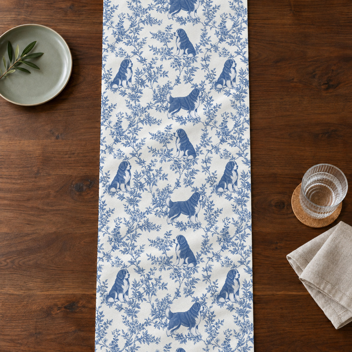 Newfoundland toile de Jouy table runner mockup