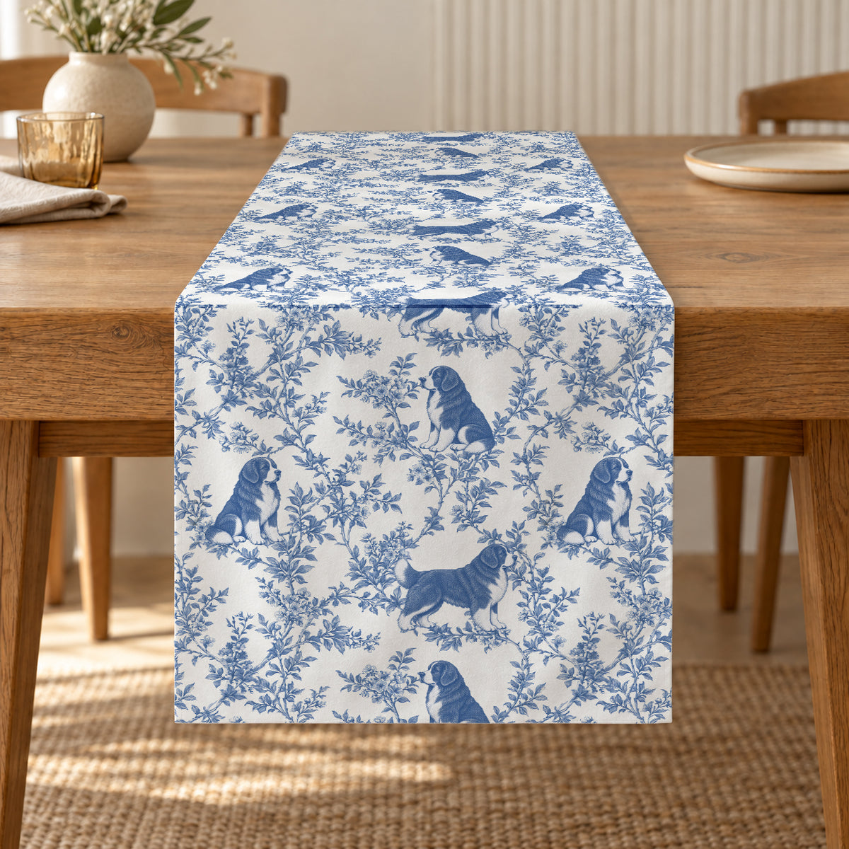 Newfoundland toile de Jouy table runner mockup
