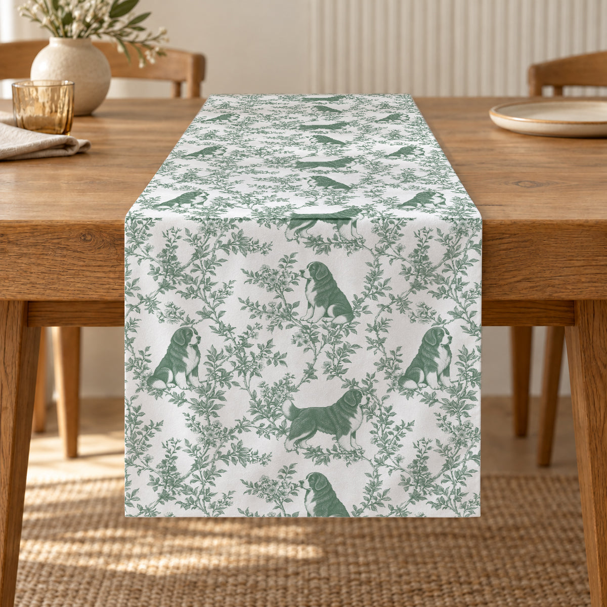 Newfoundland toile de Jouy table runner mockup