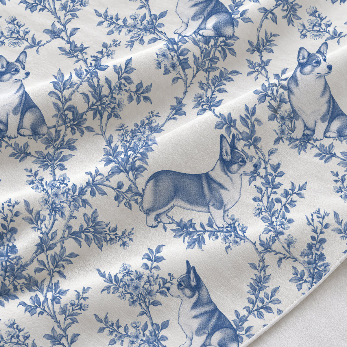 Pembroke Welsh Corgi toile de Jouy table runner mockup