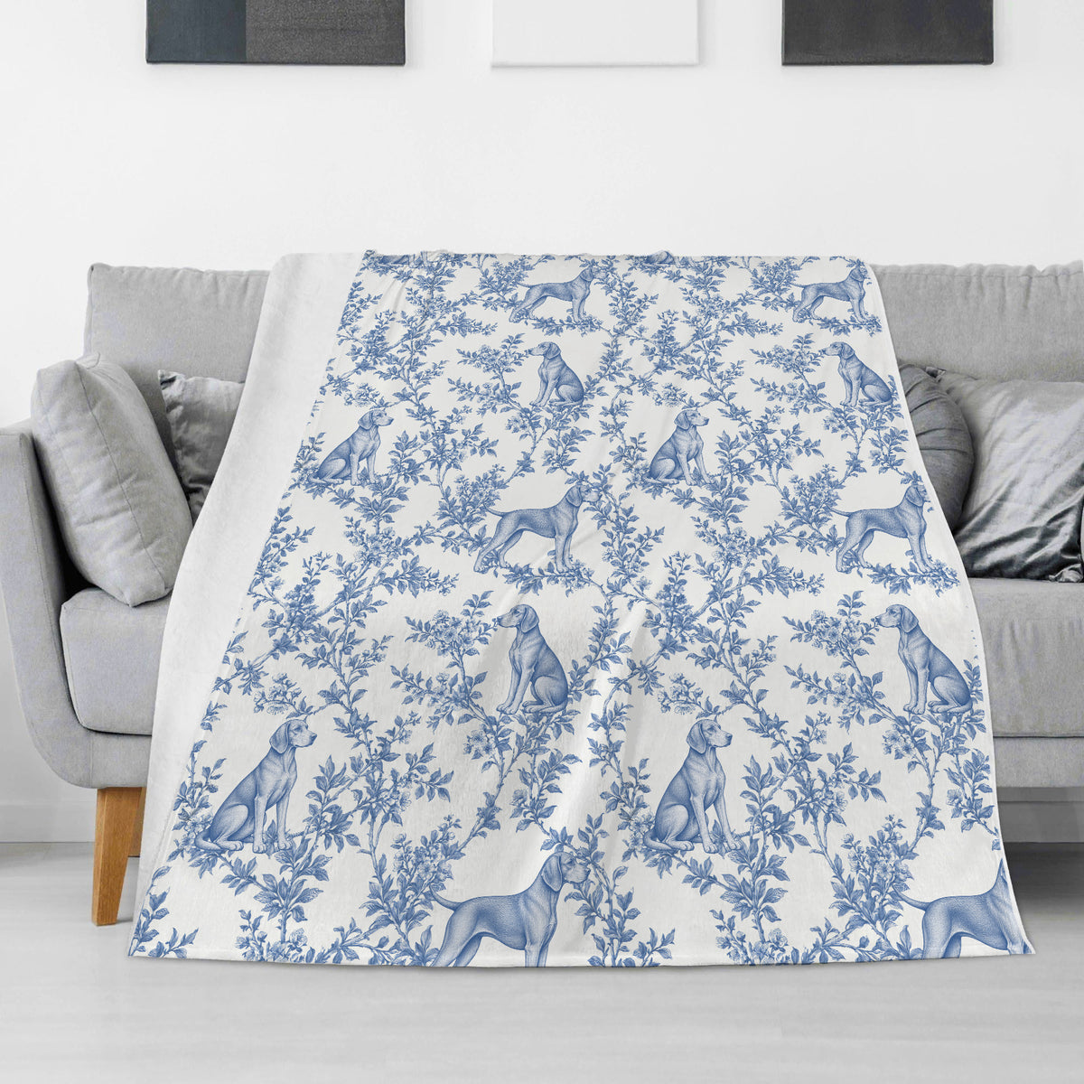 Vizsla toile de Jouy blanket - Blue Blanket Sofa