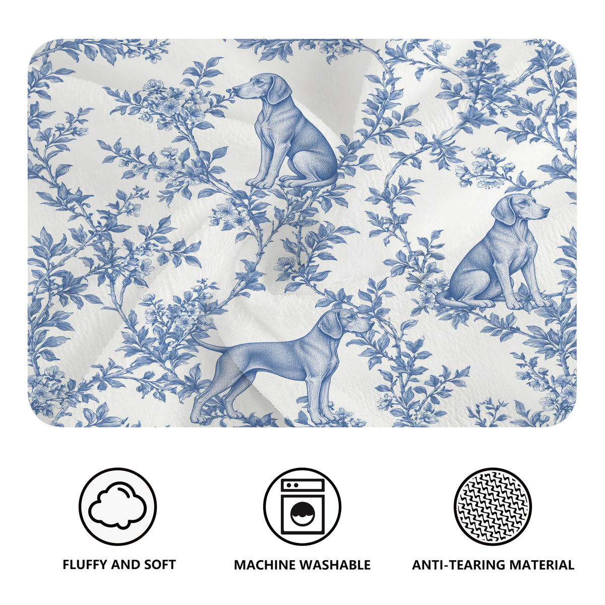 Vizsla toile de Jouy blanket - Blue Blanket Features