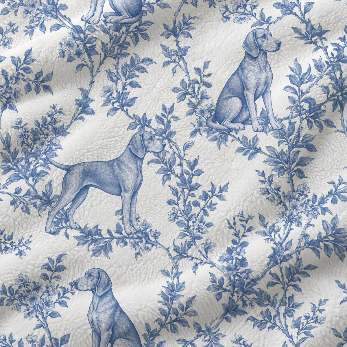 Vizsla toile de Jouy blanket - Blue Blanket Fabric Closeup
