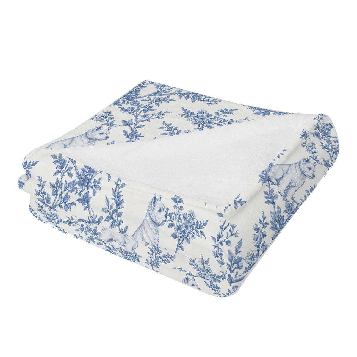 West Highland White Terrier toile de Jouy blanket - Blue Blanket Folded