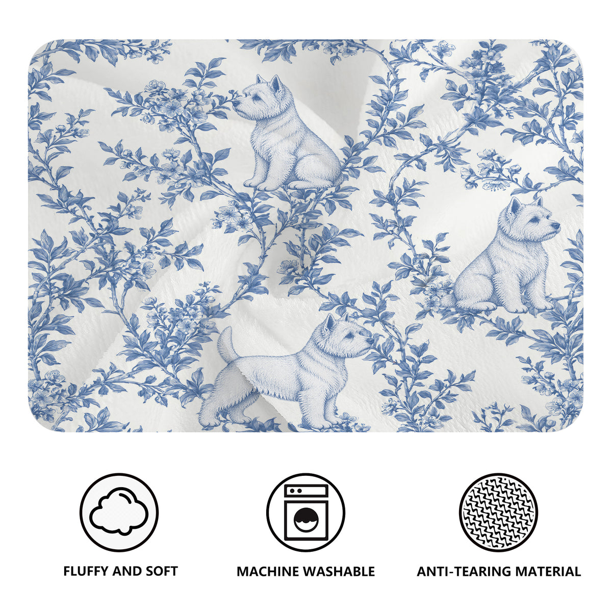 West Highland White Terrier toile de Jouy blanket - Blue Blanket Features