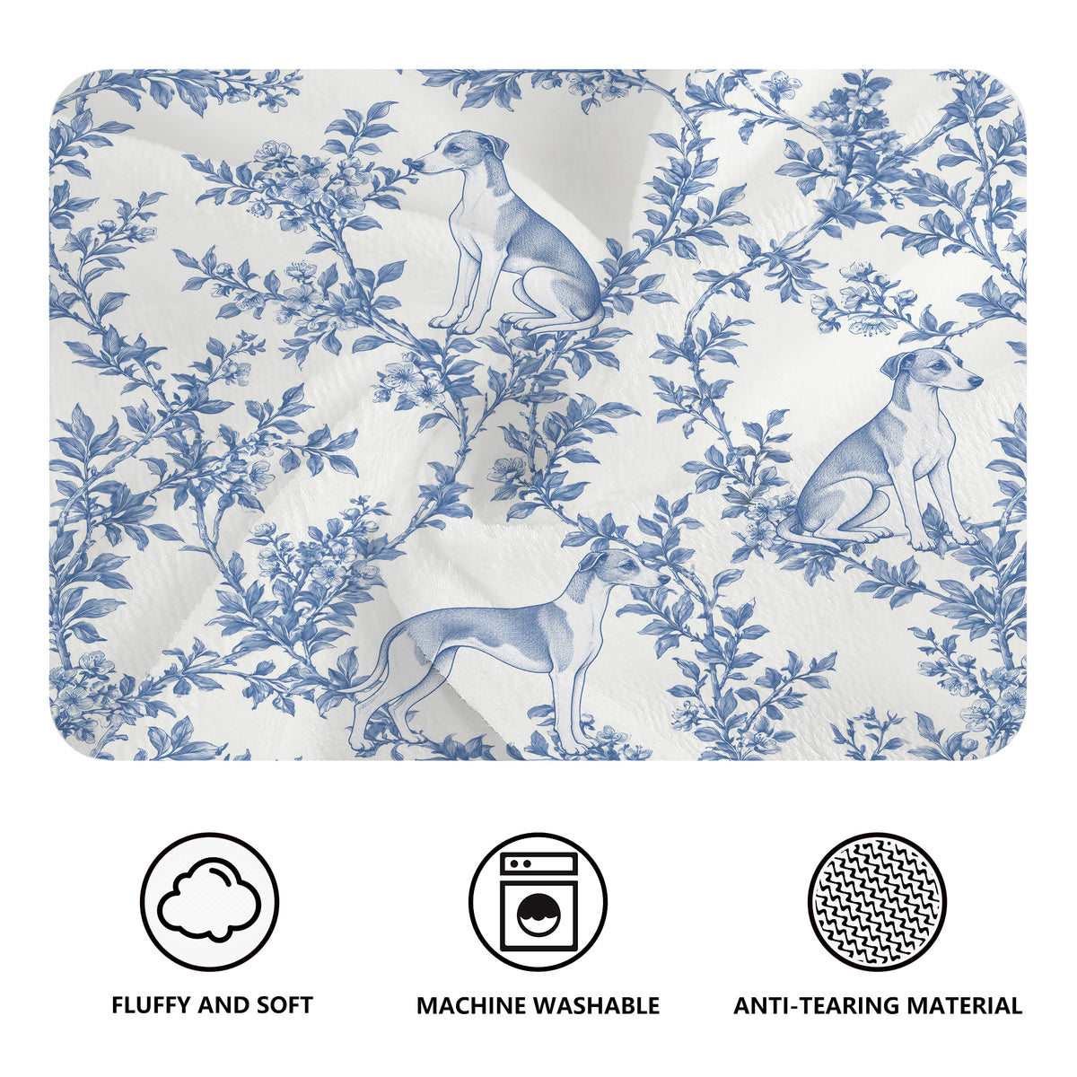 Whippet toile de Jouy blanket - Blue Blanket Features