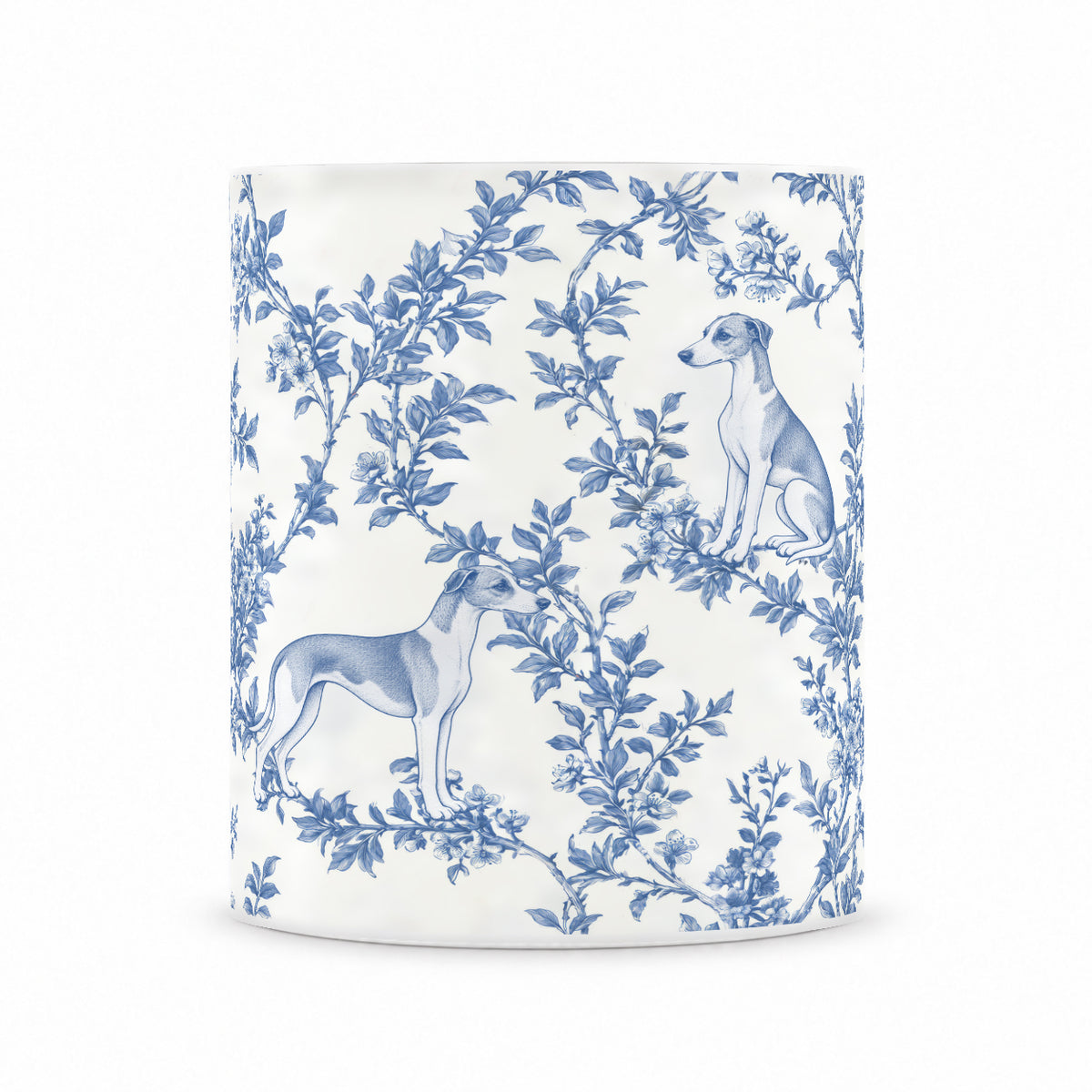 Whippet toile mug — Blue Front View