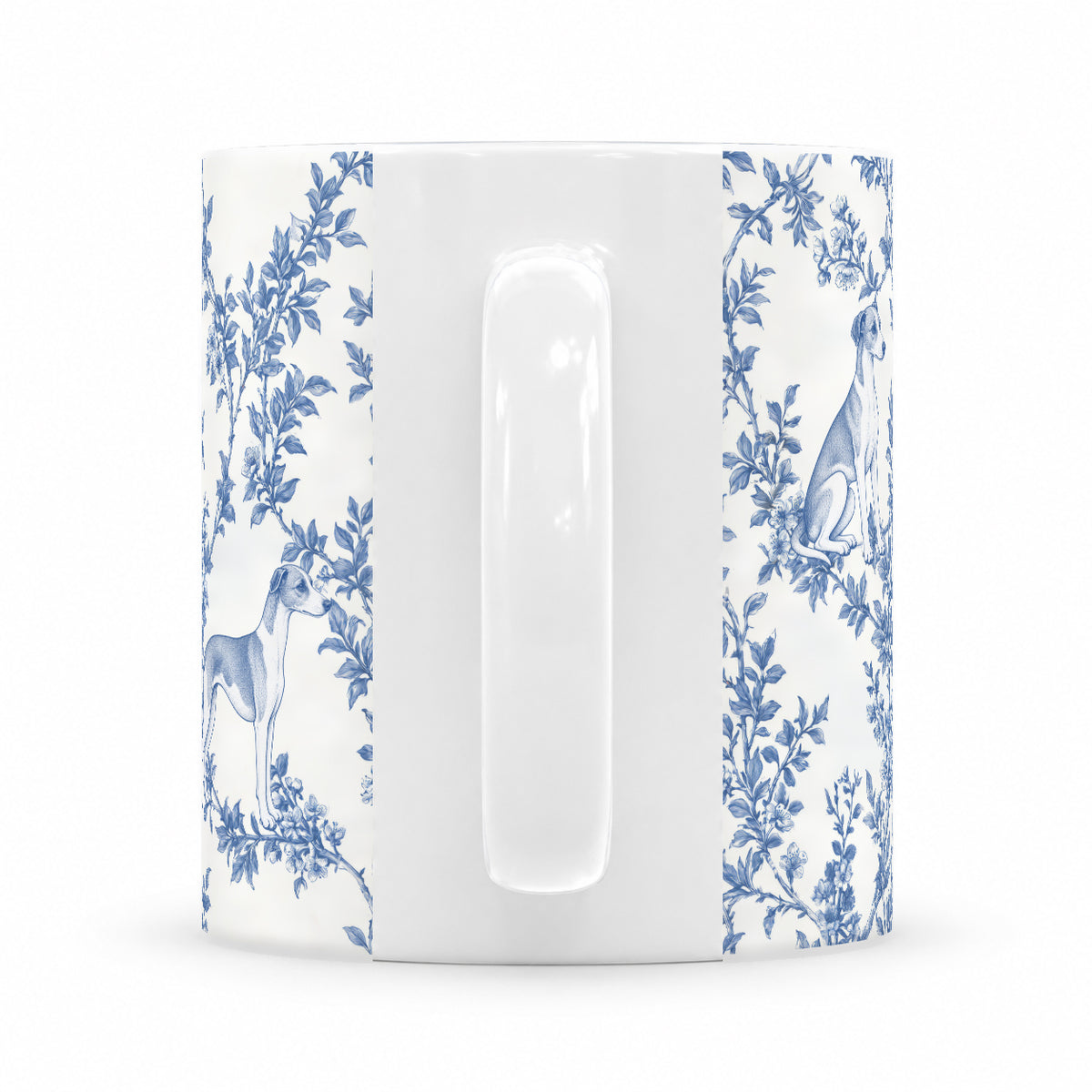 Whippet toile mug — Blue Handle View