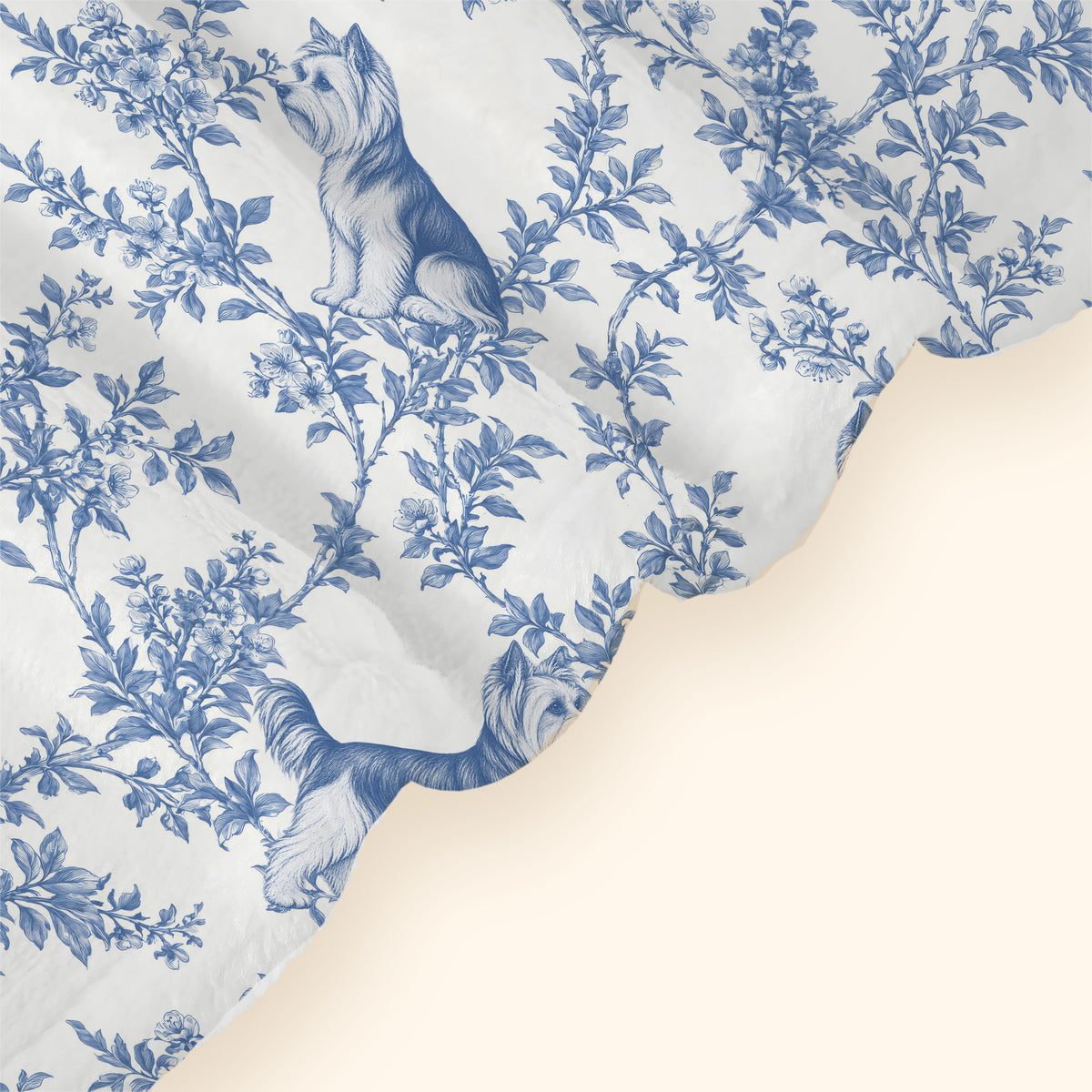 Yorkshire Terrier toile de Jouy blanket - Blue Blanket Hem Closeup