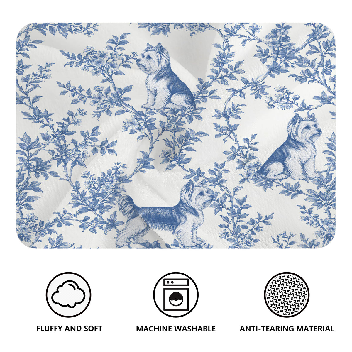 Yorkshire Terrier toile de Jouy blanket - Blue Blanket Features