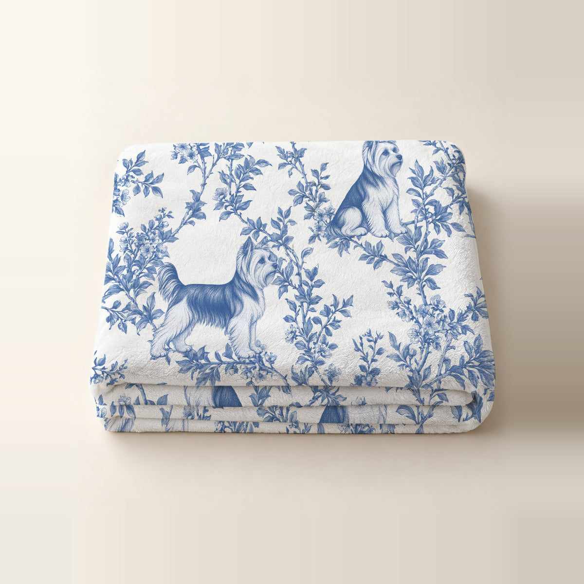 Yorkshire Terrier toile de Jouy blanket - Blue Blanket Folded Studio