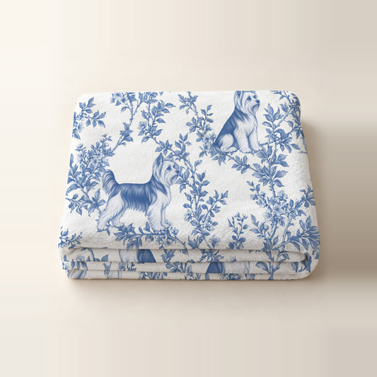 Yorkshire Terrier toile de Jouy blanket - Blue Blanket Folded Studio