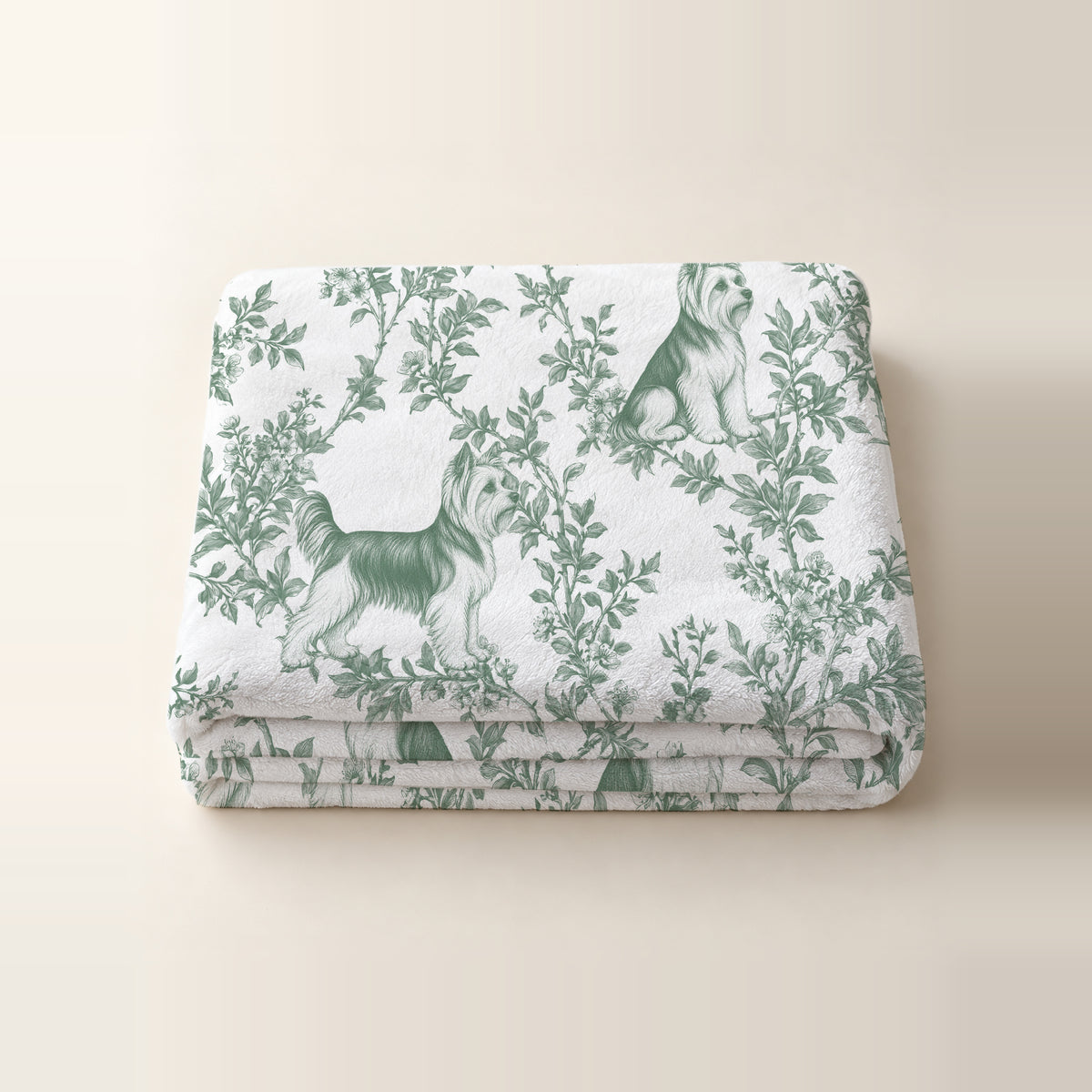 Yorkshire Terrier toile de Jouy blanket - Green Thumbnail